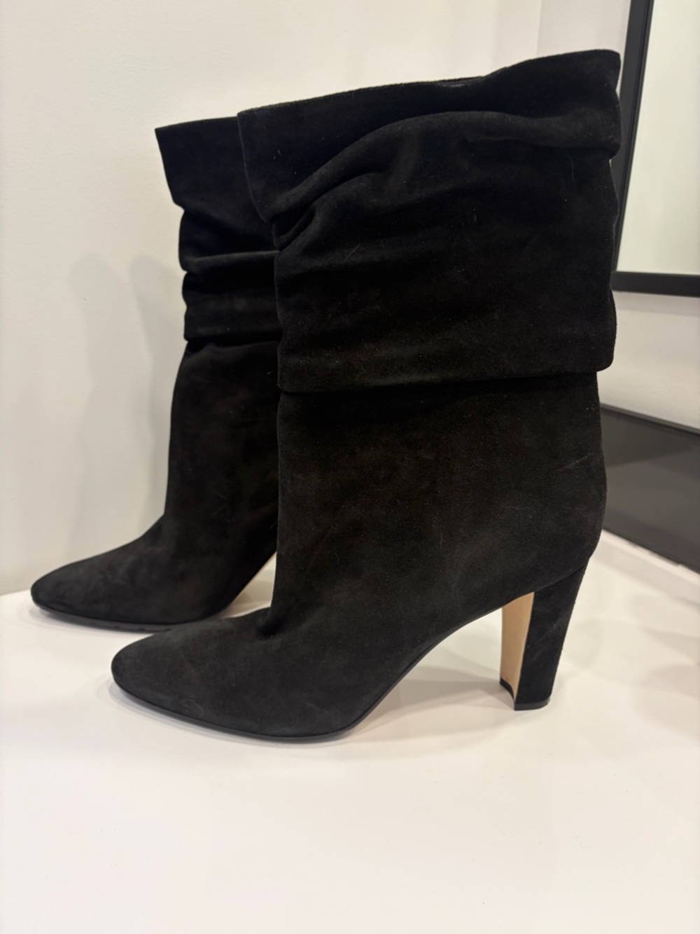Manolo Blahnik Black Slouch Suede Mid-Calf Heeled Boots